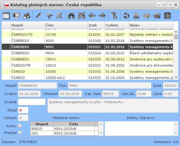 Evinor -> Katalog platných