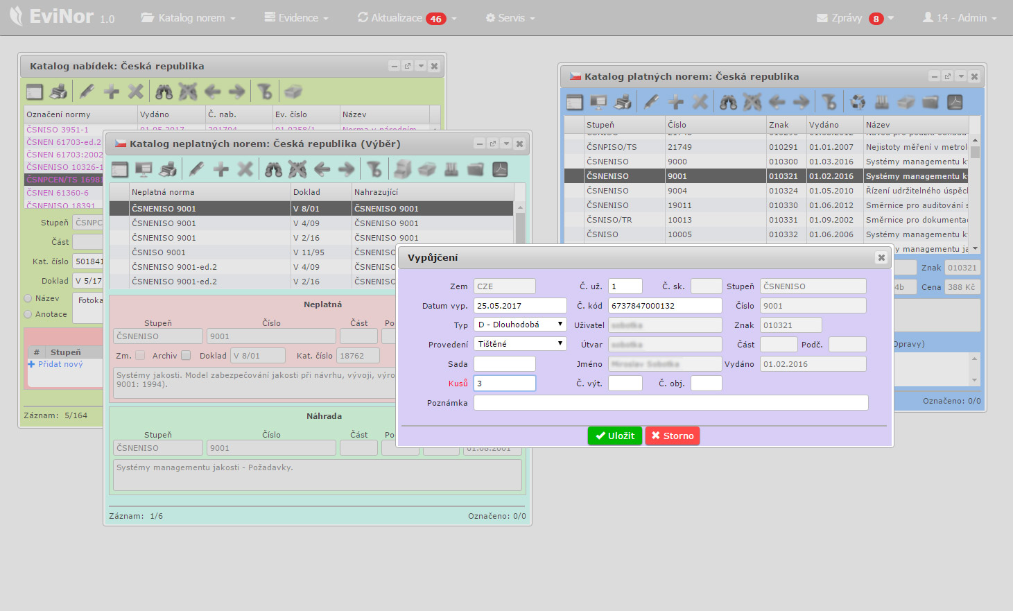 Evinor -> Aktualizace
